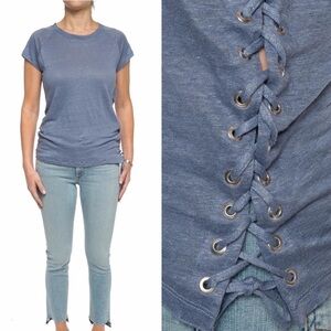 IRO Irys 100% Linen Lace Up Side Tee Size XS Periwinkle